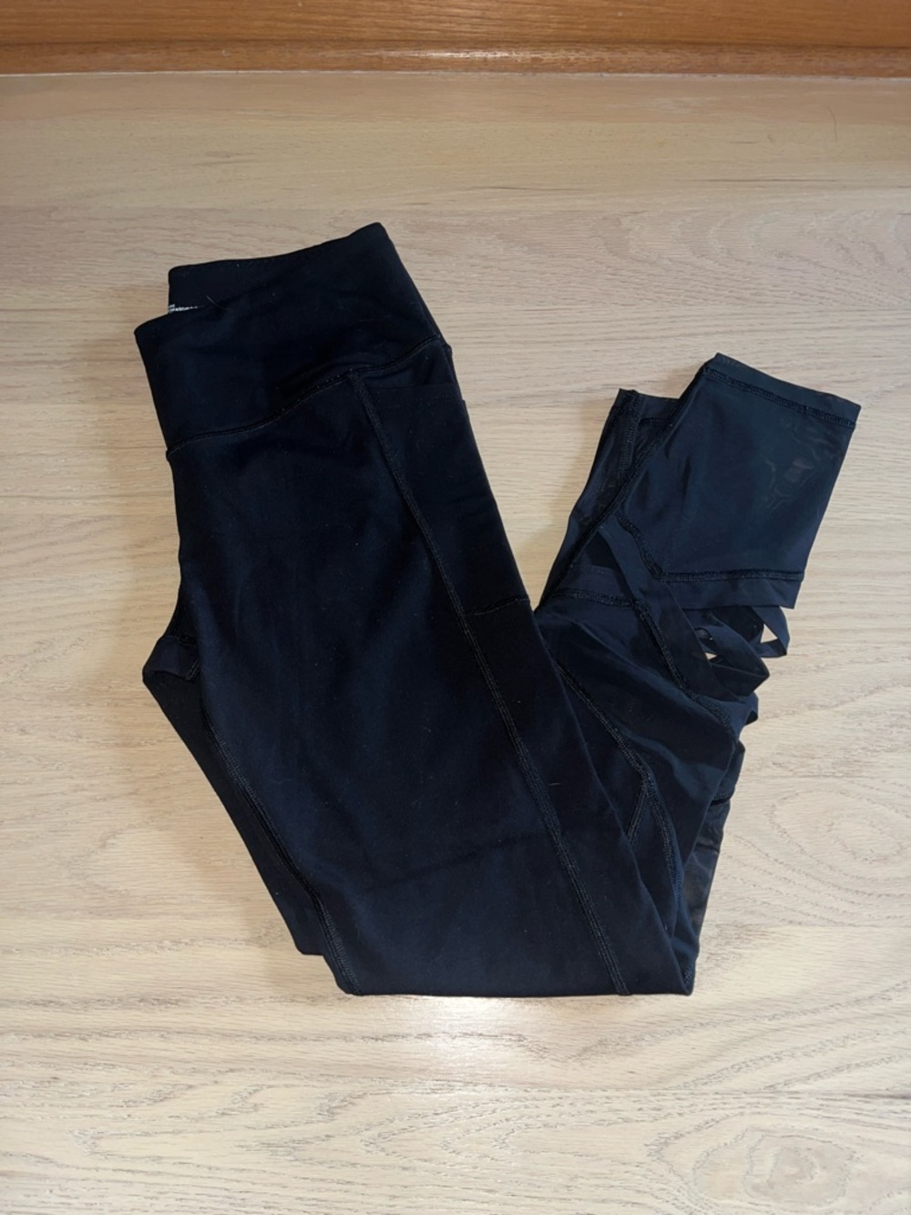 Women's Black High-Waist Leggings with Strappy Detail